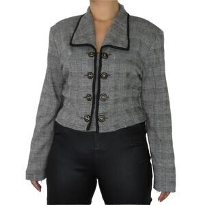 1990s Vintage Farouche Black & Gray Houndstooth Glen Check Plaid Blazer Large
